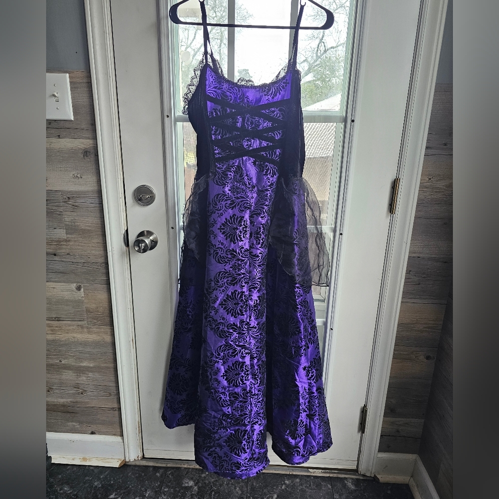 Pyramid Collection Gothic Purple Black Damask‎ Dress Steam Punk Sz L Corset Lace - Picture 3 of 16